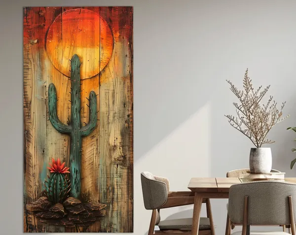 Abstract Cactus Sunset Print, Boho Arizona Poster