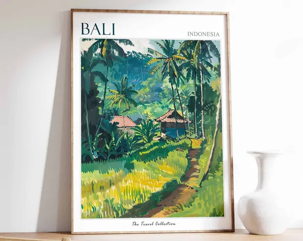Bali Travel Poster, Tropical Botanical Wall Art