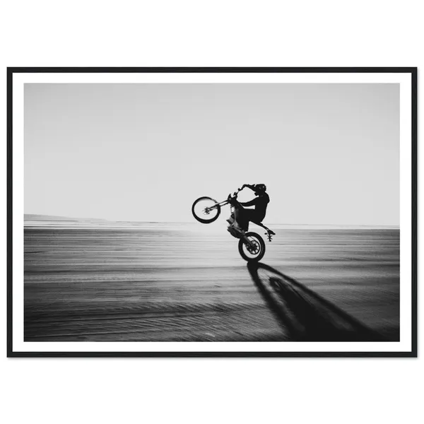 Motorbike Beach Adventure Black-and-White Art Print