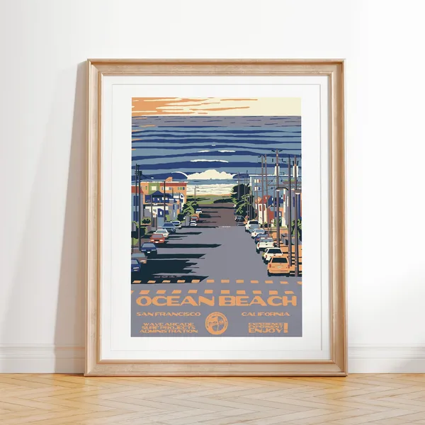 Ocean Beach Vintage National Parks Surf Poster