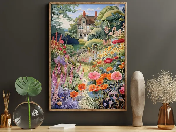 Vintage Cottage Wildflowers Garden Poster Print