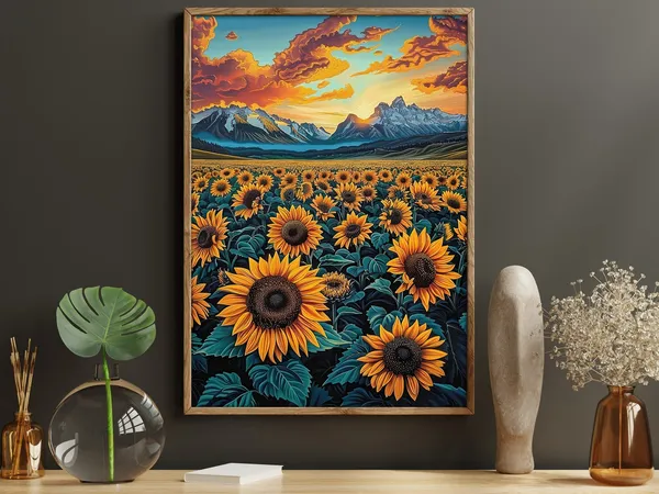 Matisse-Inspired Sunflowers Field Art Print, Retro Floral