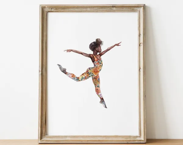 Black Girl Gymnast Silhouette Watercolor Art Print