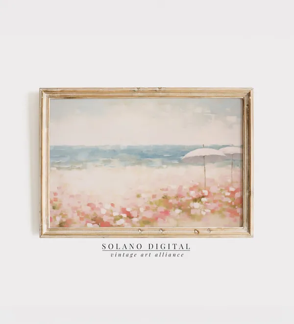 Vintage Abstract Coastal Seascape, Girly Decor Art Print