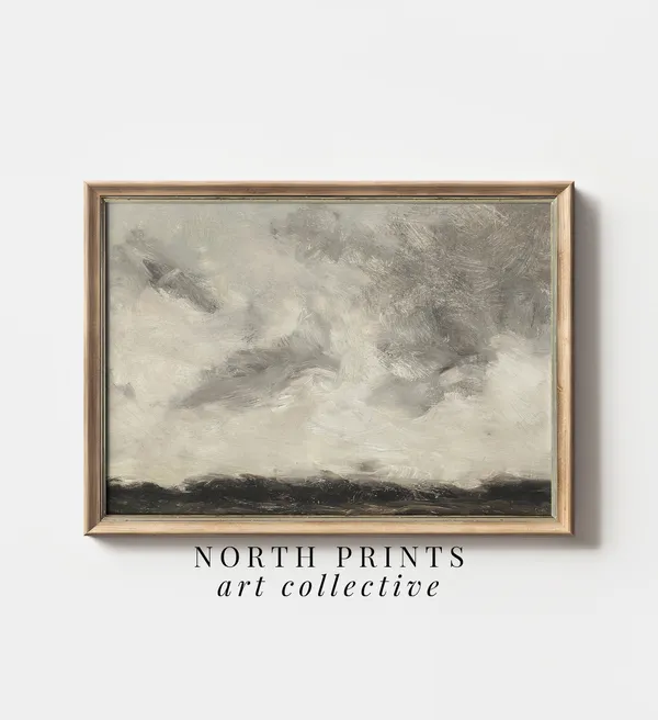 Abstract Moody Coastal Wall Art Print, Vintage Modern