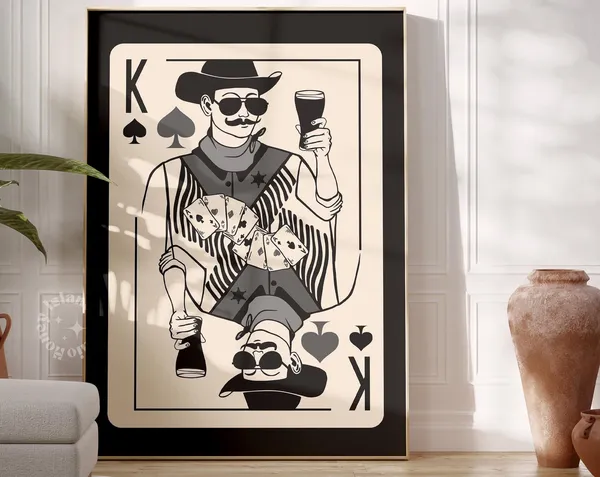 King Playing Cards Cowboy Poker Poster, Western Decor