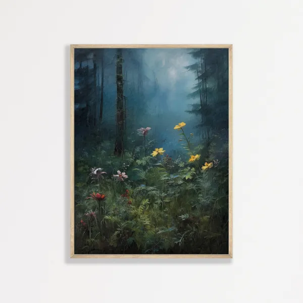 Moody Forest Wildflowers, Vintage Landscape Art Print