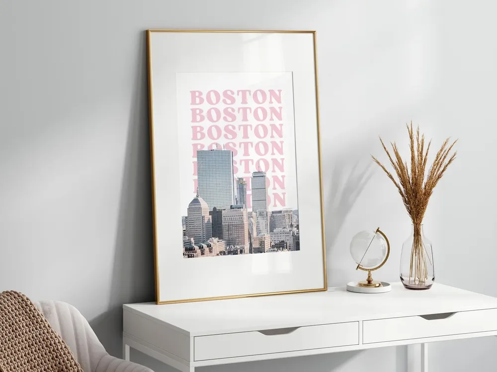 Boston Travel Print, Retro Pink Wall Art - Image 2