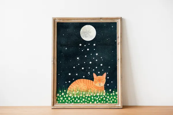 Orange Cat Wall Art Print, Baby Decor
