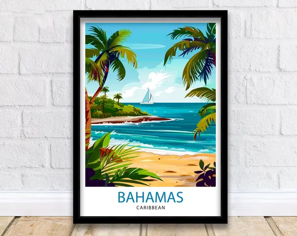 Bahamas Caribbean Travel Poster, Island Decor