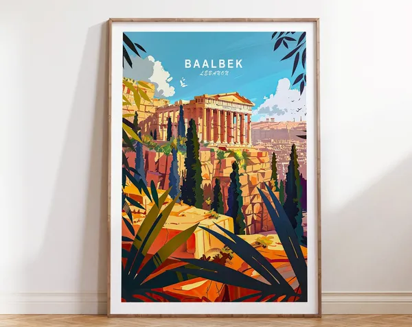 Baalbek Lebanon Travel Poster, Temple Wall Art