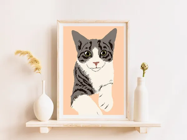 Personalized Cat Portrait From Photo, Memorial Art Print