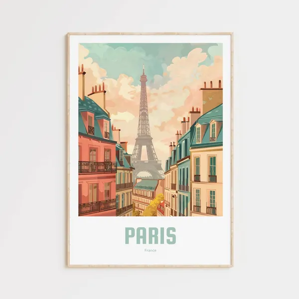 Paris Vintage Travel Poster, Retro Wall Art Print