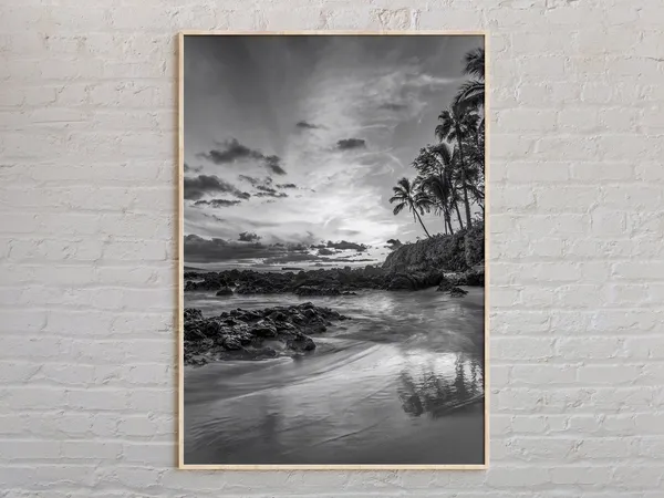 Black and White Maui Travel Poster, Hawaii Print