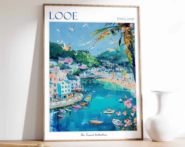 Looe Travel Poster, Cornwall Coastal Wall Art