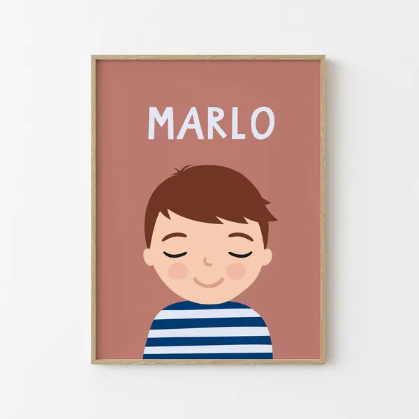 Personalized Boy Portrait, Nursery Kids Art Print