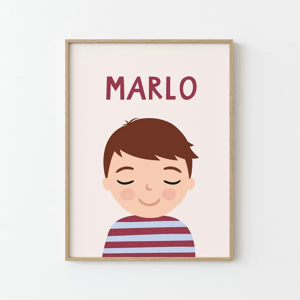 Personalized Boy Portrait Kids Room Illustration Poster