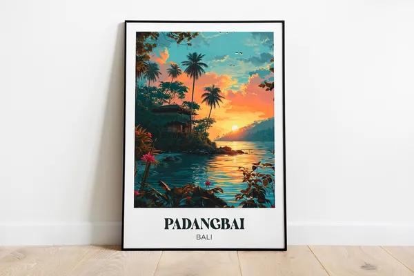 Bali Travel Poster, Padangbai Watercolor Wall Art