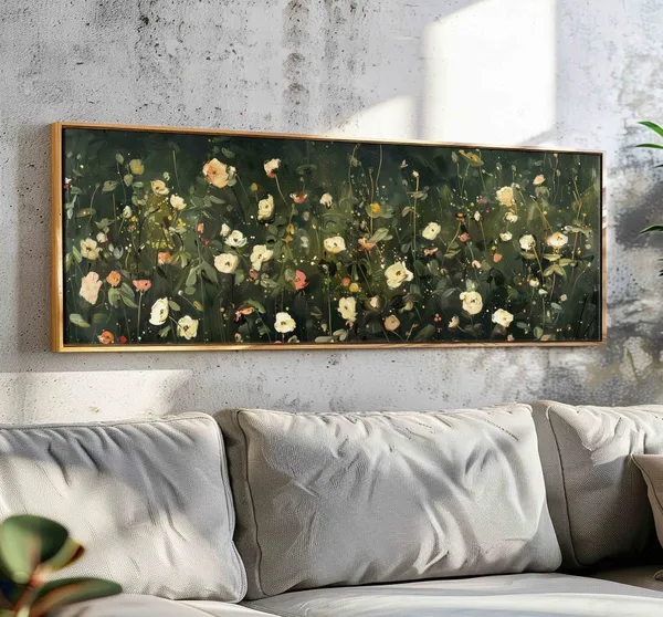 Velvet Green Wildflowers, Moody Dark Floral Art Print