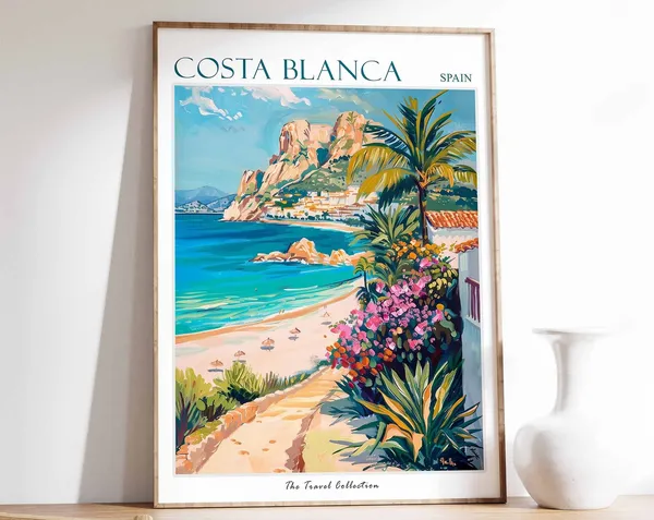 Costa Blanca Travel Poster, Tropical Beach Decor