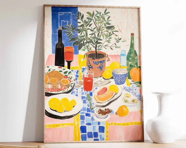 Retro Dinner Table Food Illustration, Vintage Kitchen