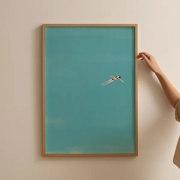 Girl Floating In Pool Minimalist Wall Art Print