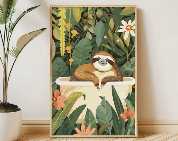 Sloth Animal Kids Room Boho Jungle Poster