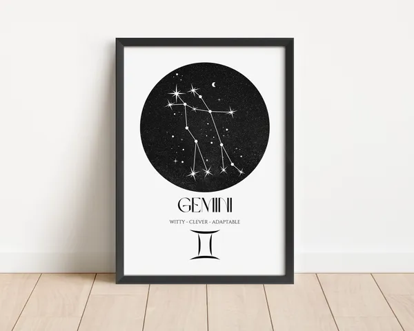Gemini Zodiac Constellation Astrology Wall Decor Print