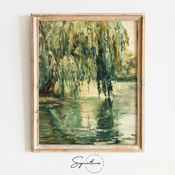Tranquil Willow Pond Rustic Wall Art Print