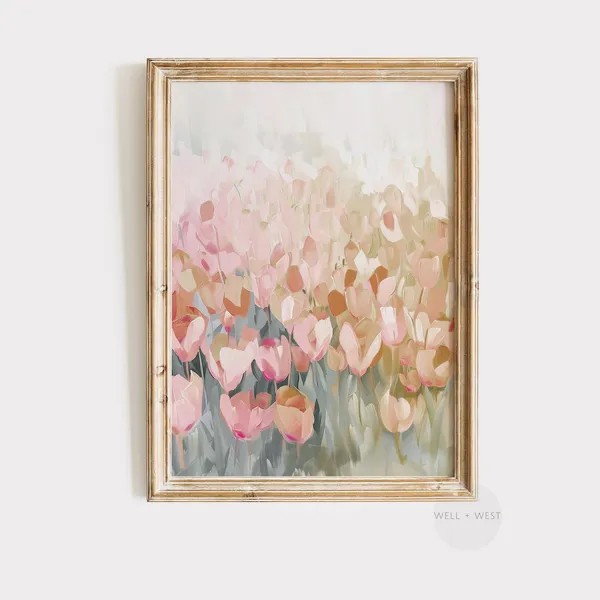 Abstract Spring Flowers Art Print, Pink Nursery Decor