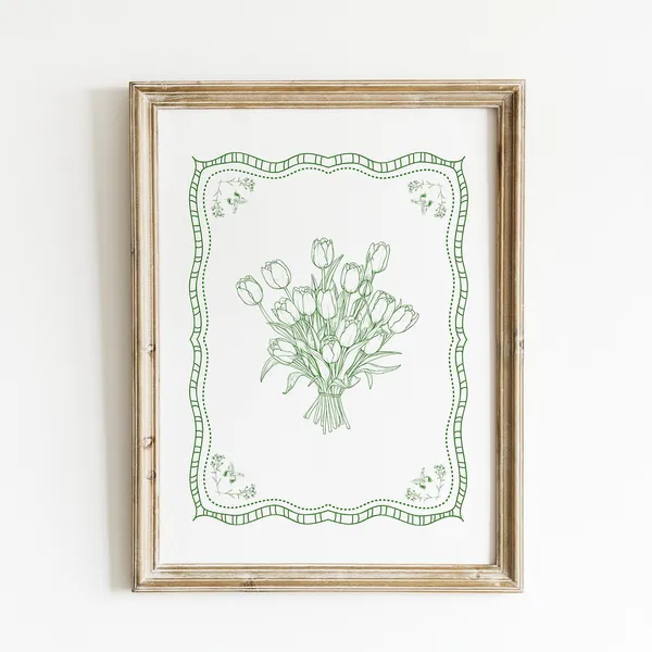 Vintage Tulip Illustration Print, Botanical Wall Art