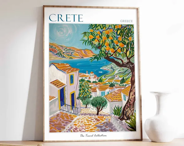 Crete Travel Poster, Greek Coastal Decor