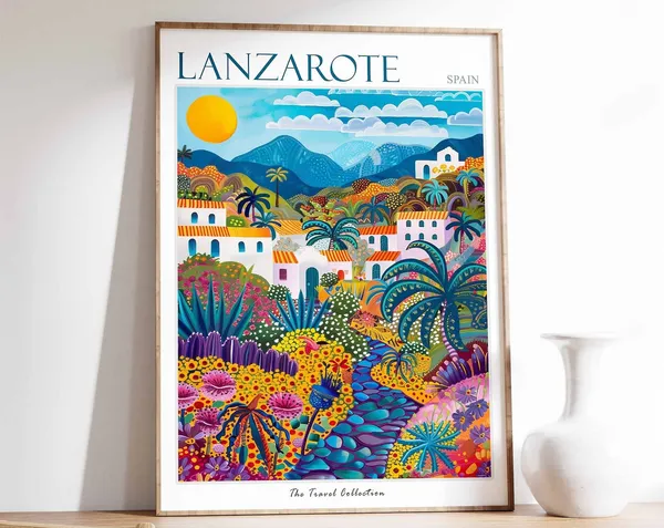 Lanzarote Travel Poster, Tropical Coastal Decor