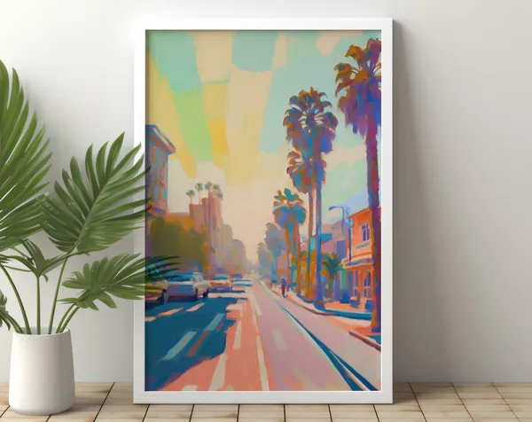 Santa Monica Coastal Street Art Print, Preppy Beach House Decor