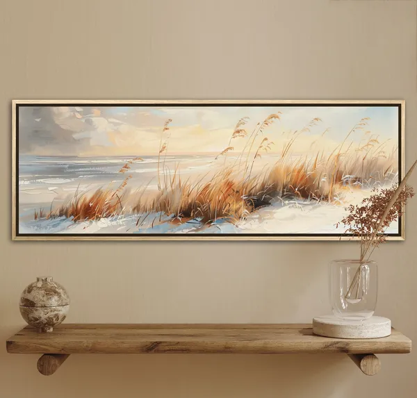 Seaside Sunrise Coastal Panorama, Beach House Art Print