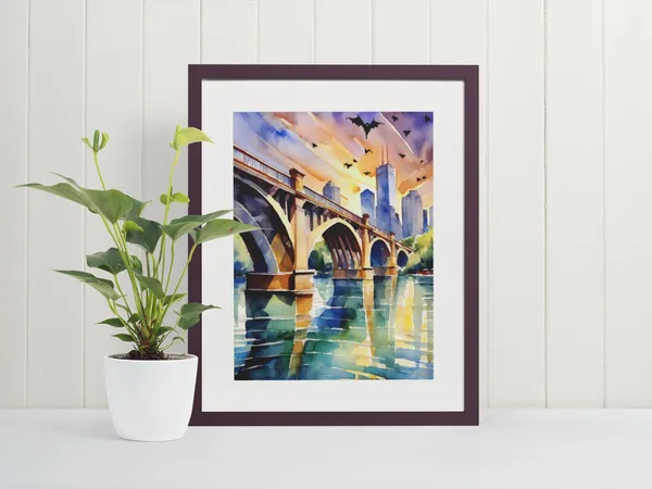 Congress Avenue Bridge Watercolor Art Print, Austin