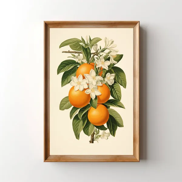 Vintage Floral Oranges Art Print, Retro Botanical