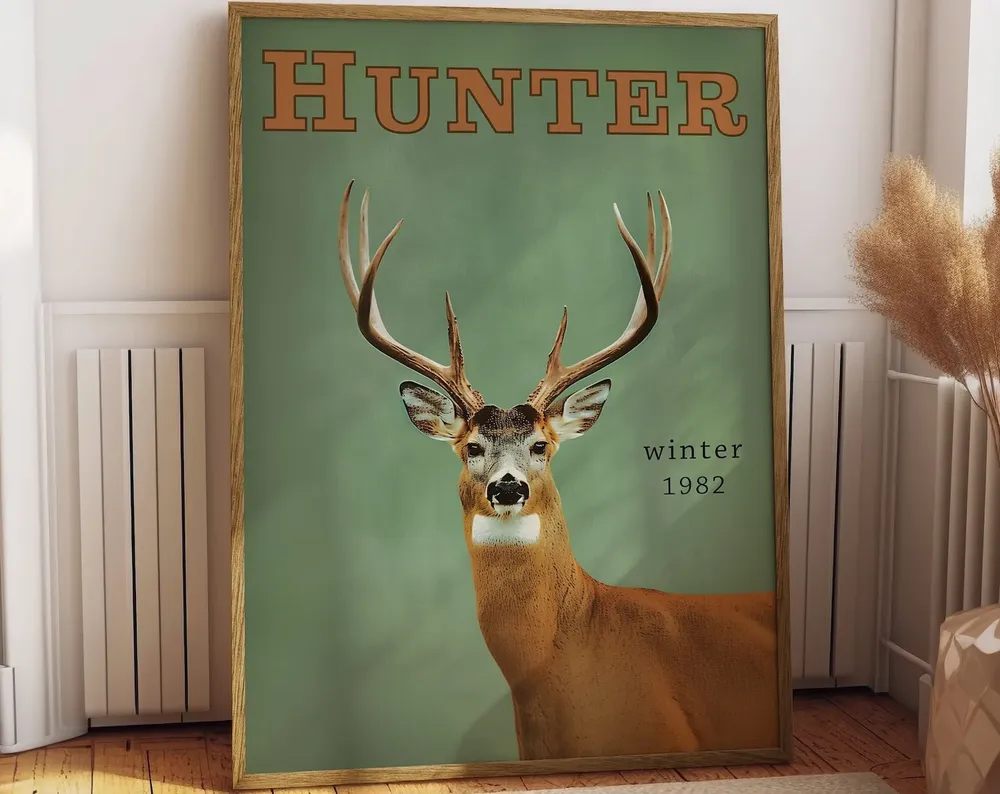 Vintage Whitetail Deer Hunting Retro Travel Poster