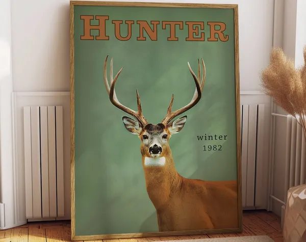 Vintage Whitetail Deer Hunting Retro Travel Poster
