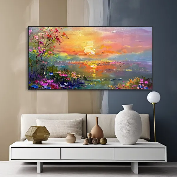 Ocean Lake Reflection Oil Painting Nature Art Print