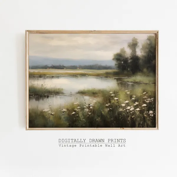 Moody Spring Wildflower Field Landscape Art Print