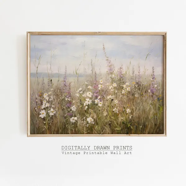 Spring Wildflower Field Vintage Landscape Art Print