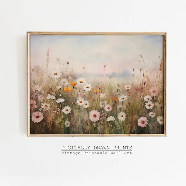 Spring Wildflower Field, Vintage Farmhouse Art Print