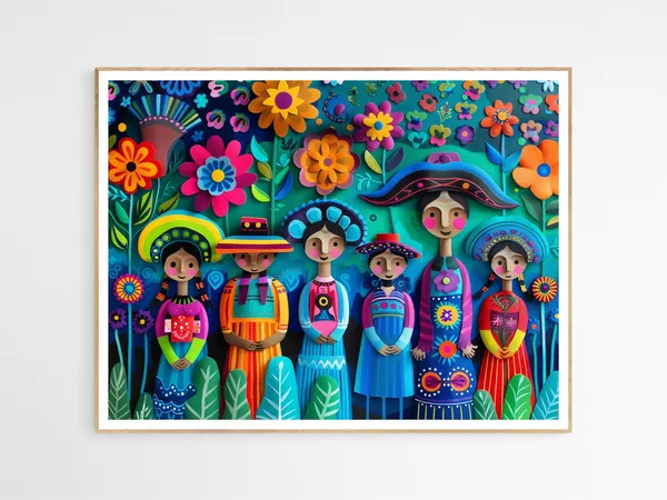Family Love Mexico Art Print, Mexican Folklore Decor