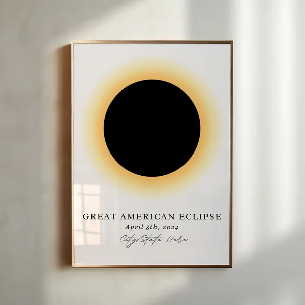 Custom Town Eclipse Art 2024 Travel Poster