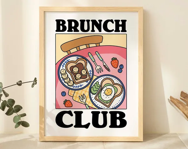 Eclectic Pink Kitchen Brunch Club Poster Print