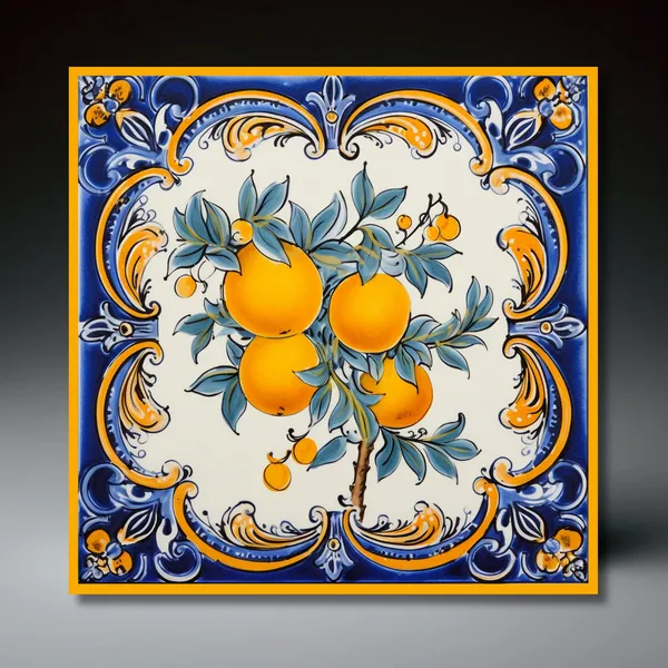 Italian Mediterranean Deruta Style Lemon Tile Art Print