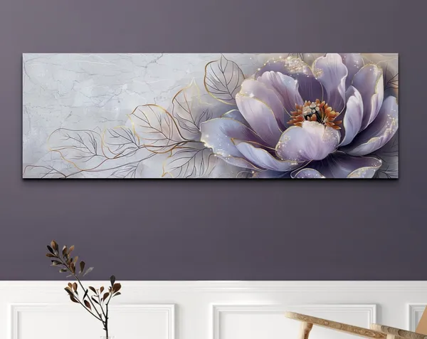 Lavender Peony Flower, Gold Leaf Style Art Print