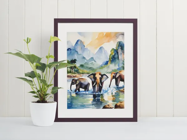 Chiang Mai Watercolor Art Print, Thailand Elephants