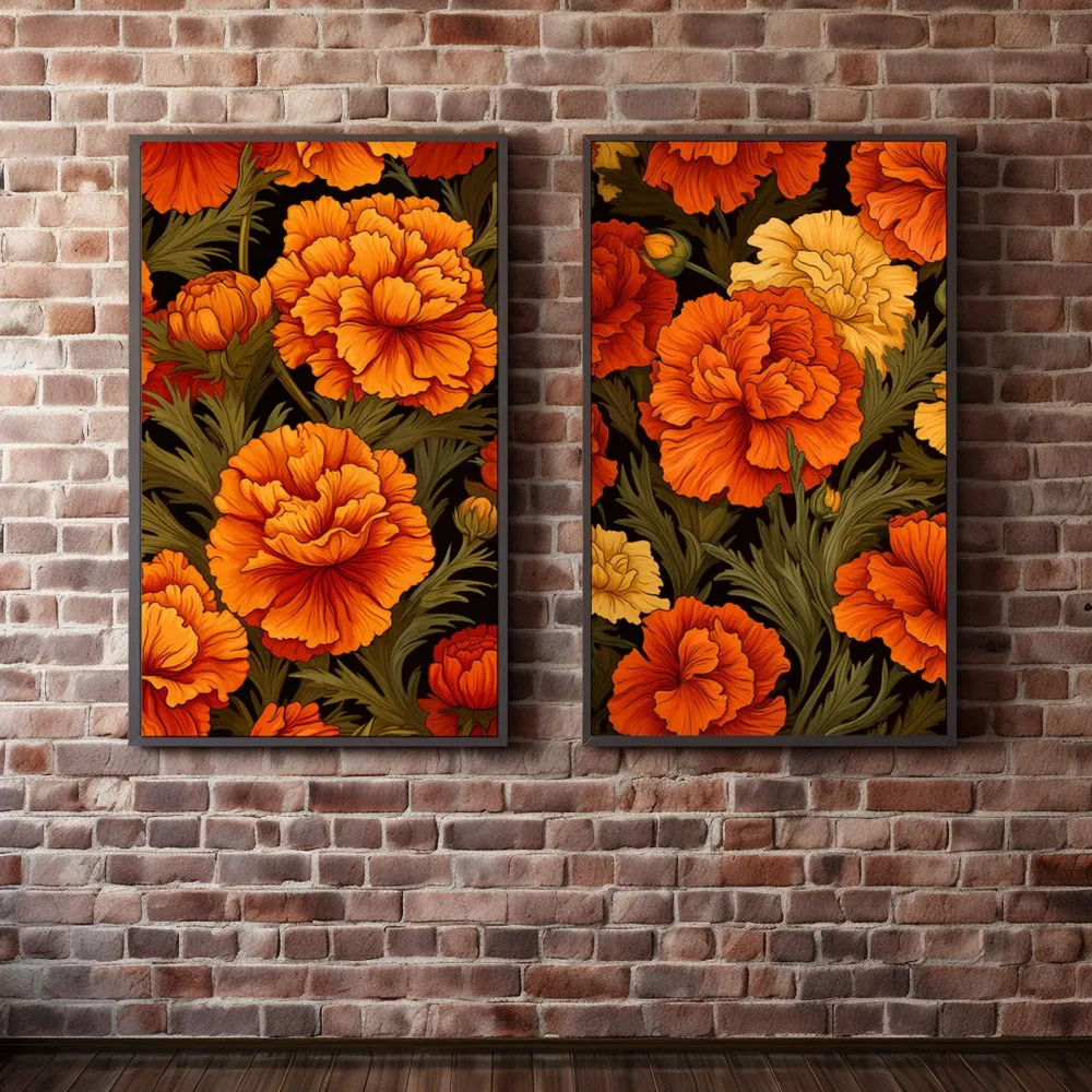 Vintage Marigold Pair, William Morris Style Art Print - Image 2